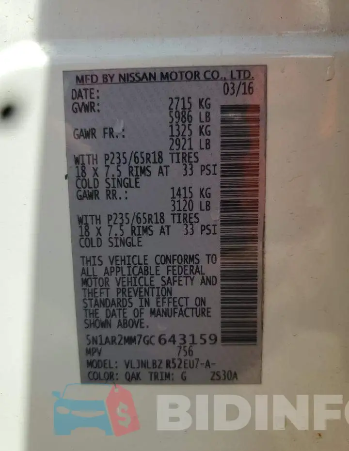 5N1AR2MM7GC643159 Photo# 12