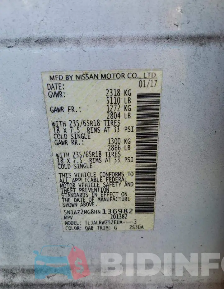 5N1AZ2MG8HN136982 Photo# 13
