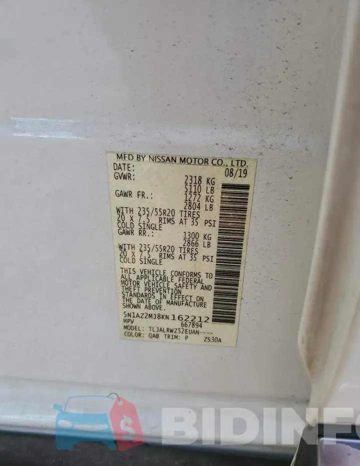 5N1AZ2MJ8KN162212 Photo# 13
