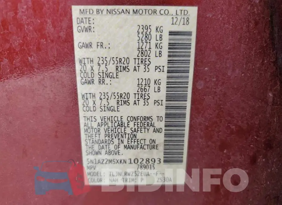 5N1AZ2MSXKN102893 Photo# 14