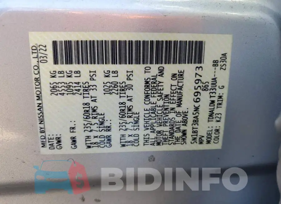 5N1BT3BA5NC695973 Photo# 14