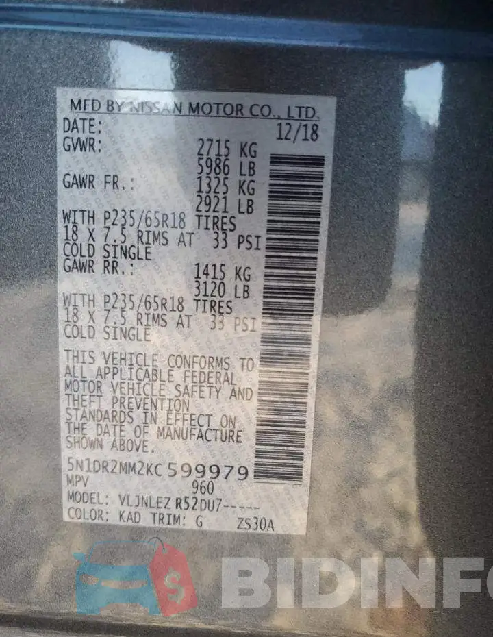 5N1DR2MM2KC599979 Photo# 13