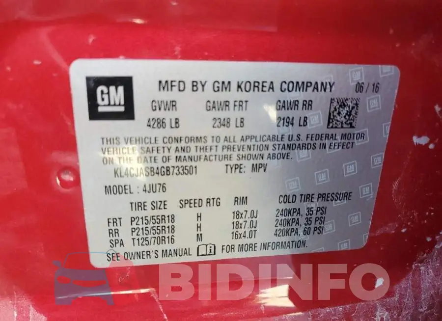 KL4CJASB4GB733501 Photo# 13