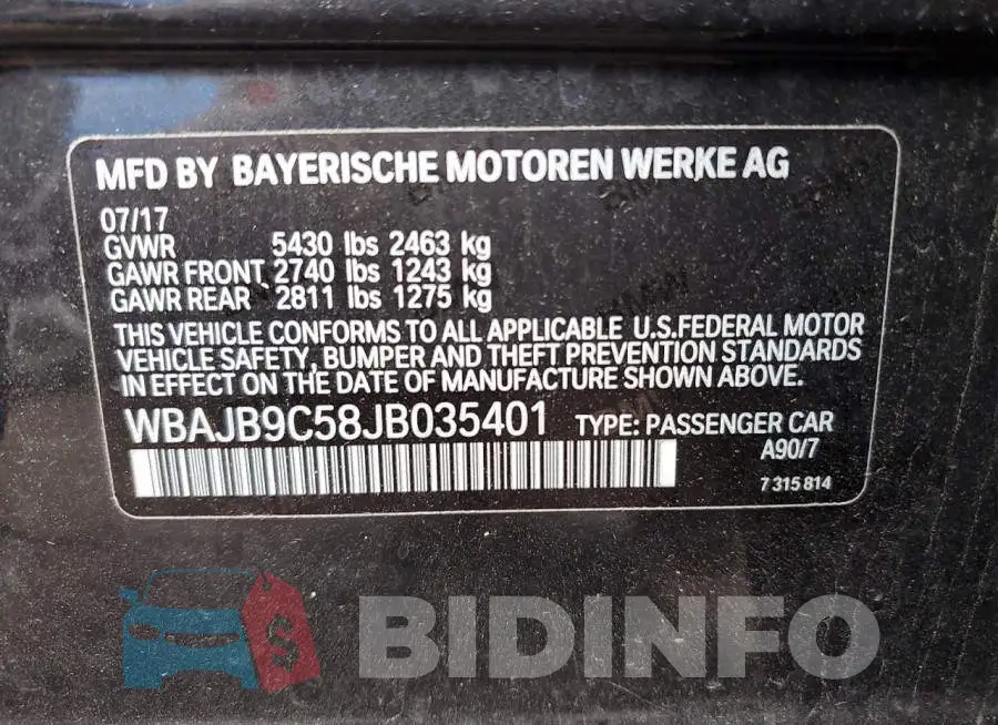 WBAJB9C58JB035401 Photo# 12