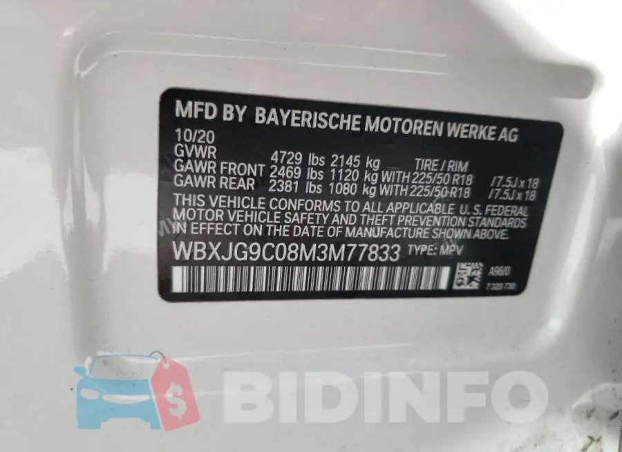 WBXJG9C08M3M77833 Photo# 13