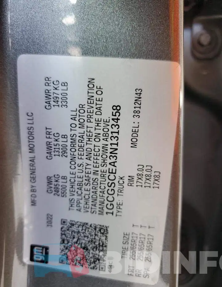 1GCGSCEA3N1313458 Photo# 14