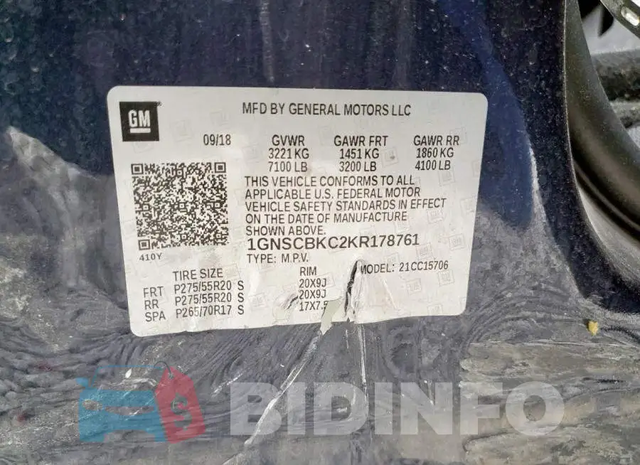 1GNSCBKC2KR178761 Photo# 14