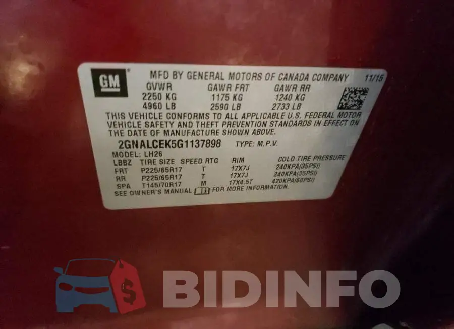 2GNALCEK5G1137898 Photo# 14