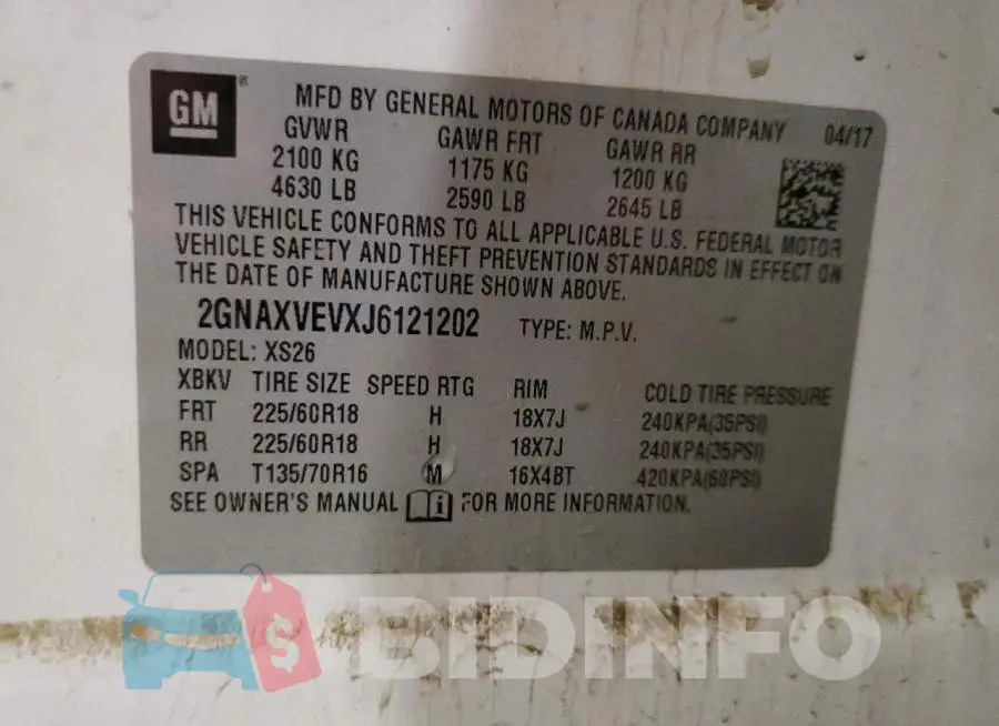 2GNAXVEVXJ6121202 Photo# 13
