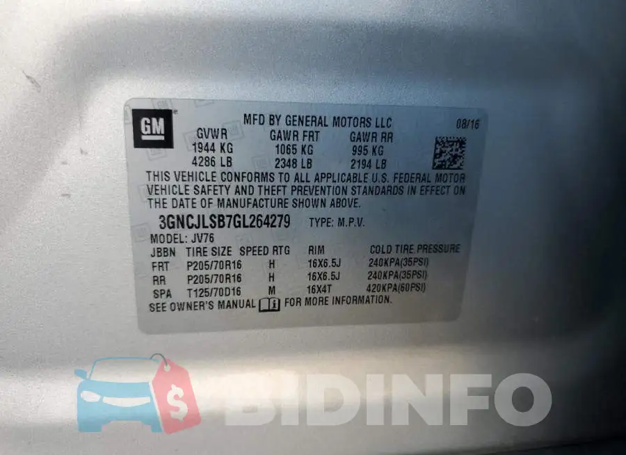 3GNCJLSB7GL264279 Photo# 12