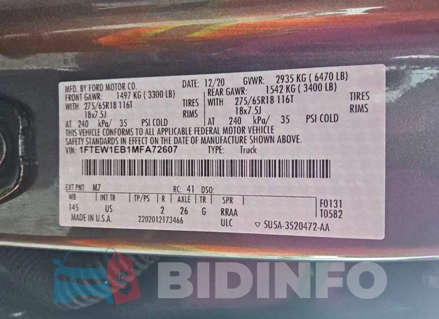 1FTEW1EB1MFA72607 Photo# 12