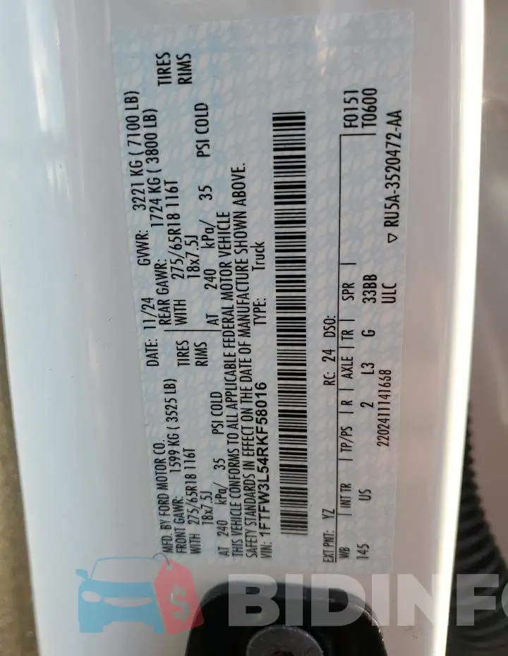 1FTFW3L54RKF58016 Photo# 12