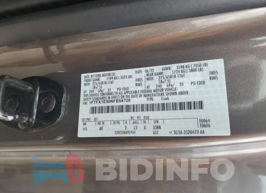 1FTFX1E50NFB54728 Photo# 12