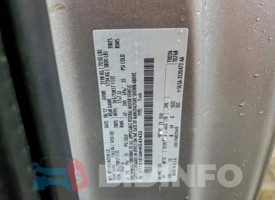 1FTFX1EG4HKE43432 Photo# 12