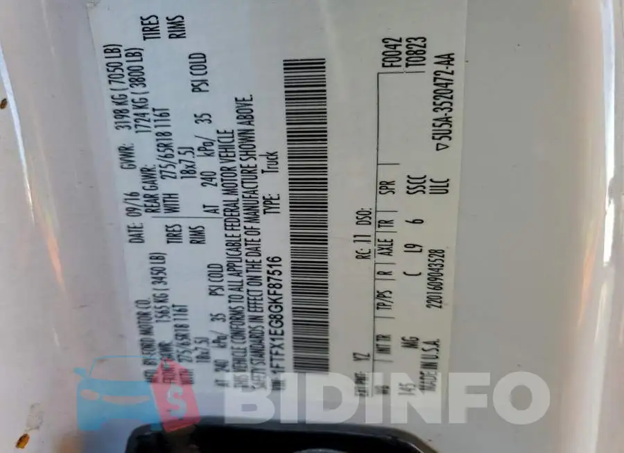 1FTFX1EG8GKF87516 Photo# 13
