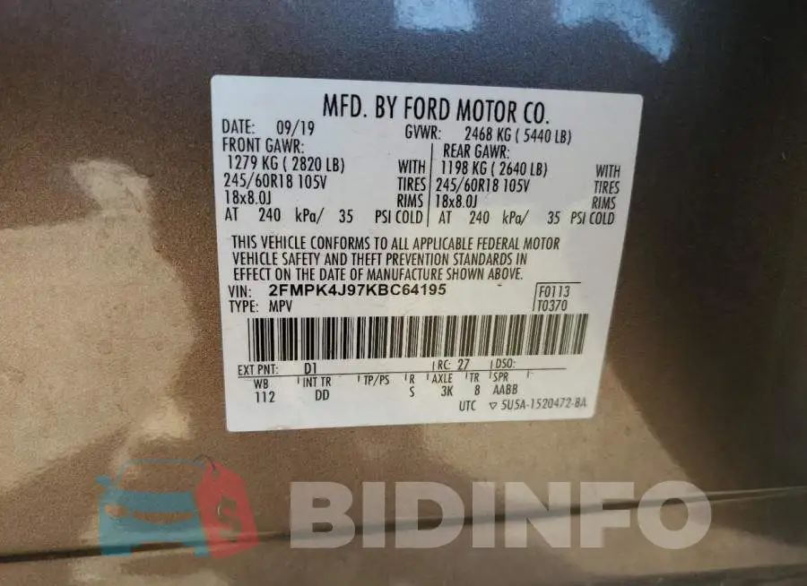 2FMPK4J97KBC64195 Photo# 13