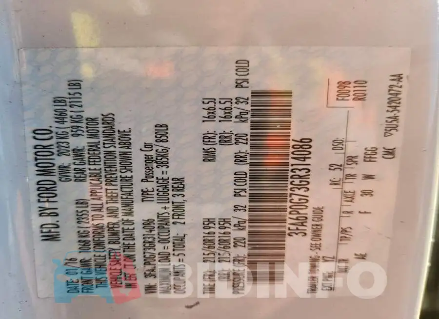 3FA6P0G73GR314086 Photo# 12