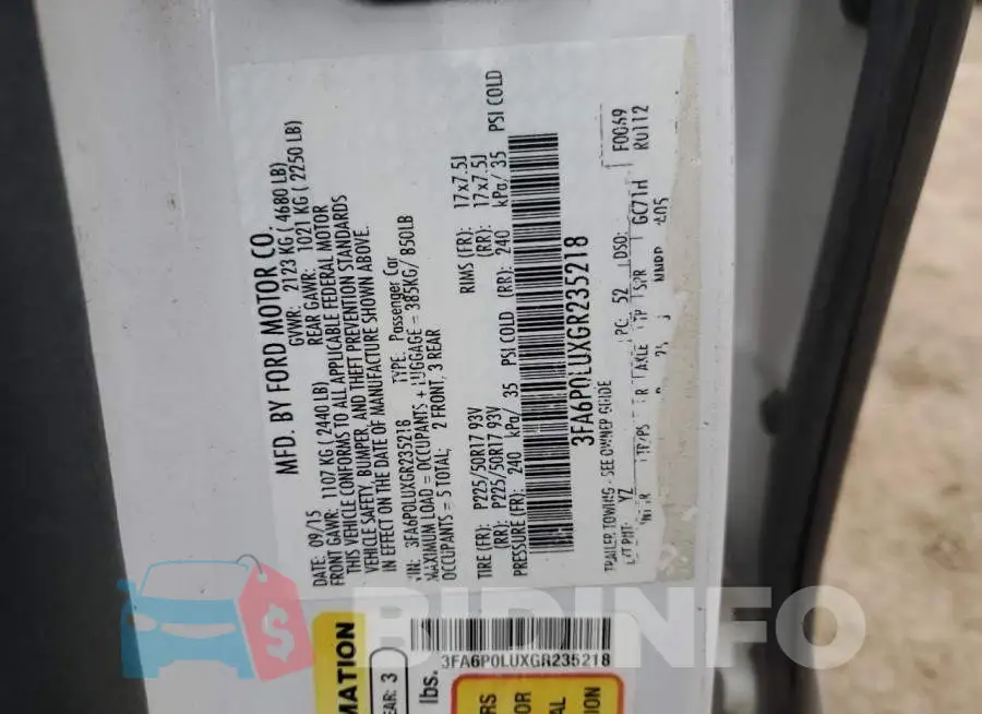 3FA6P0LUXGR235218 Photo# 12