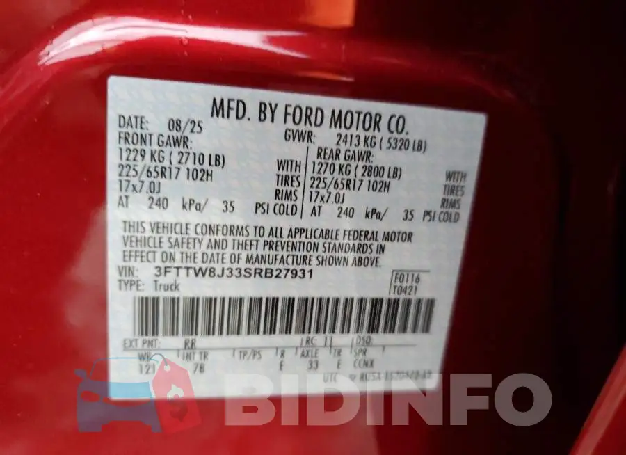 3FTTW8J33SRB27931 Photo# 12