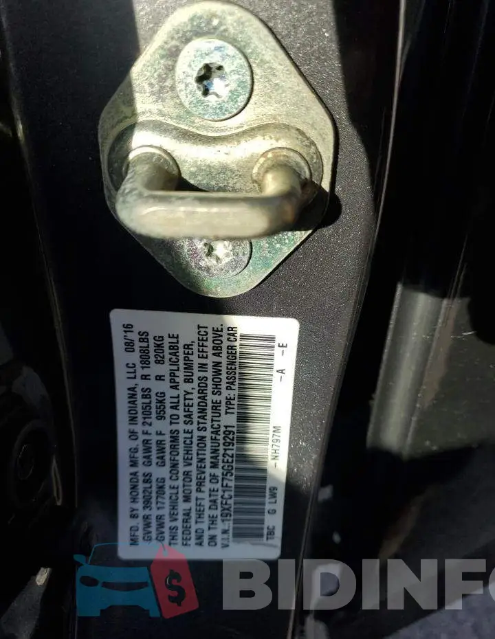 19XFC1F75GE219291 Photo# 12