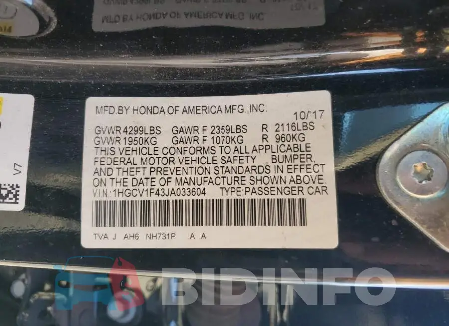 1HGCV1F43JA033604 Photo# 12