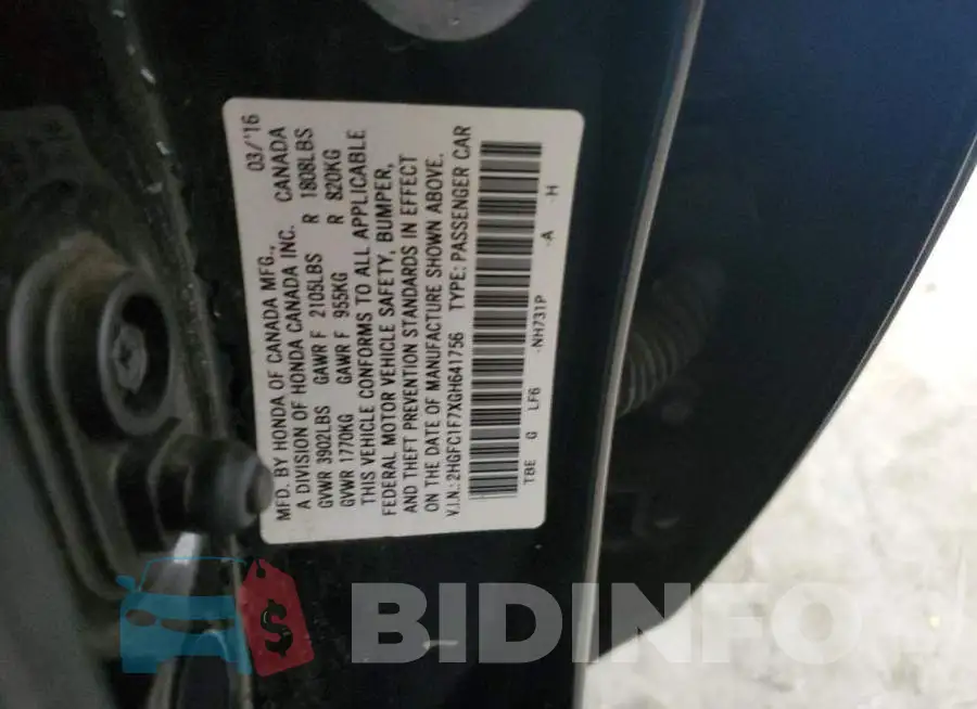 2HGFC1F7XGH641756 Photo# 12
