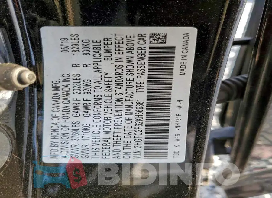 2HGFC2F62KH569361 Photo# 13