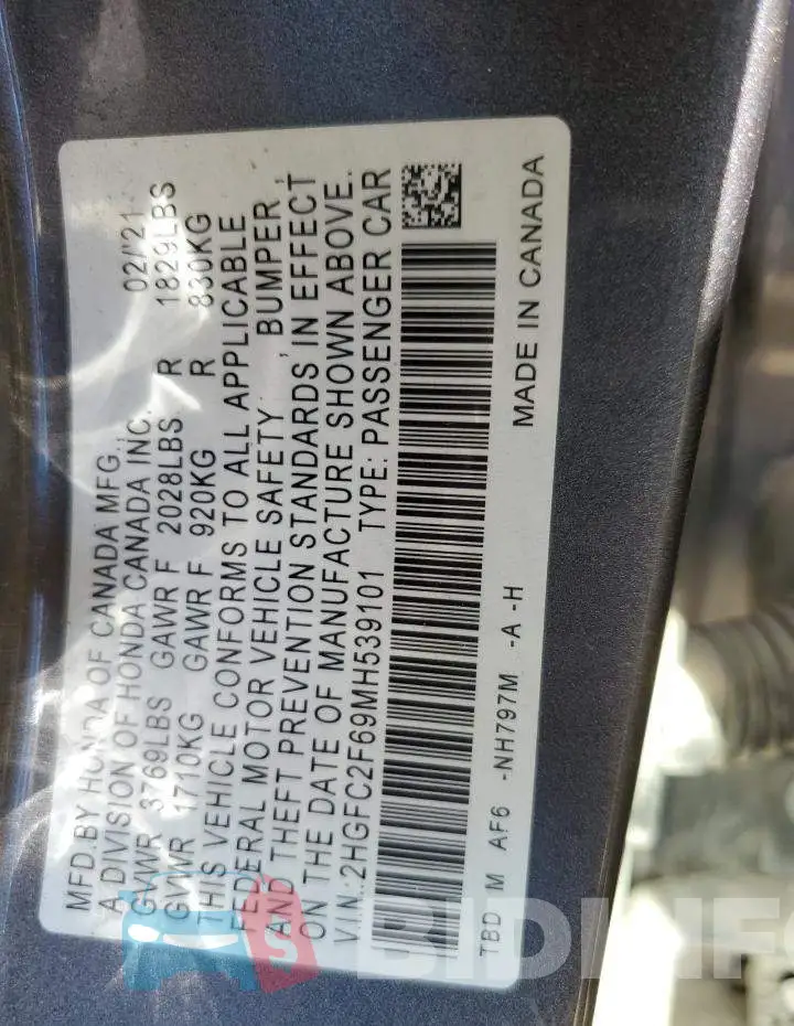 2HGFC2F69MH539101 Photo# 12