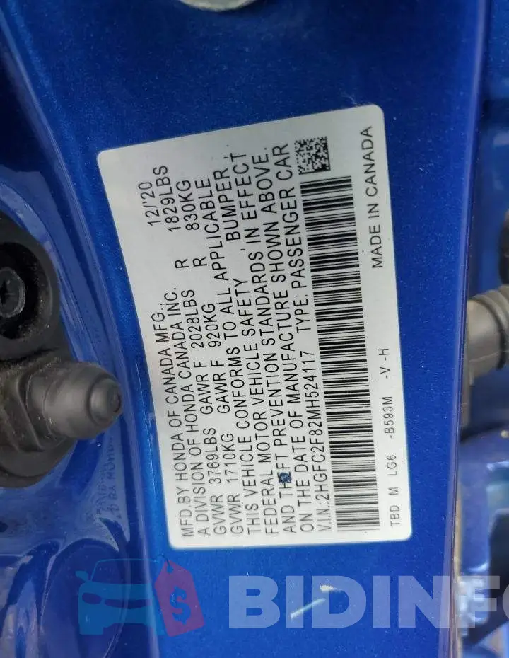 2HGFC2F82MH524117 Photo# 12