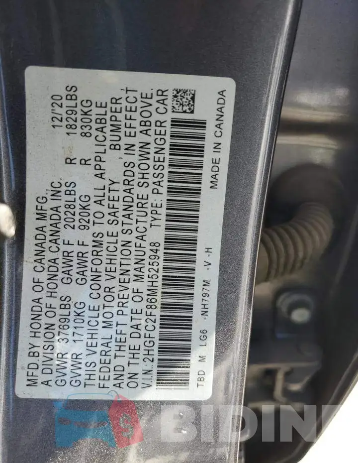 2HGFC2F86MH525948 Photo# 13