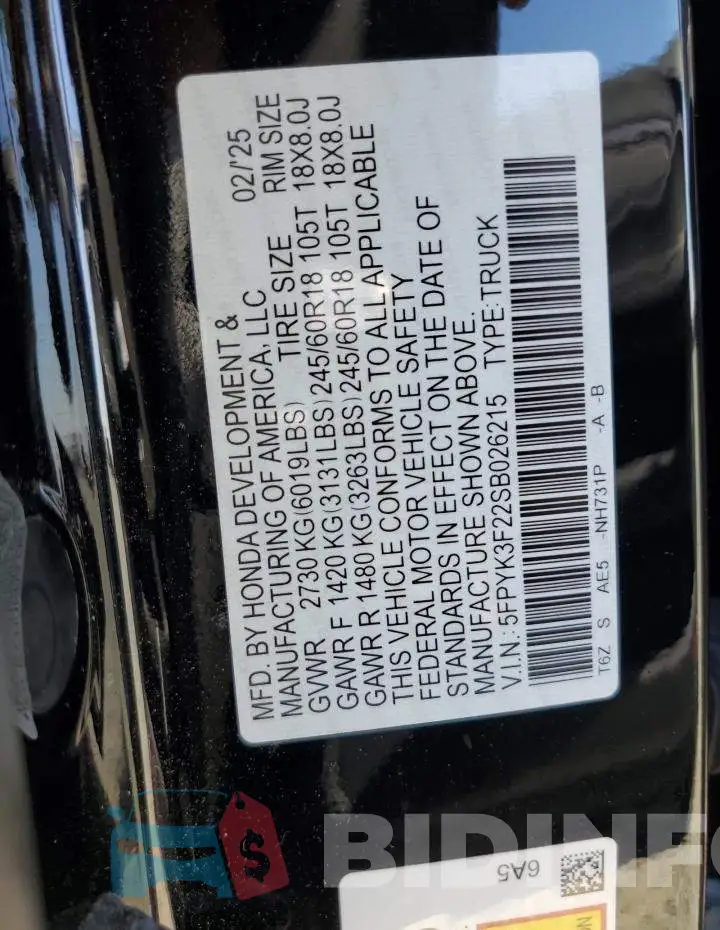 5FPYK3F22SB026215 Photo# 12