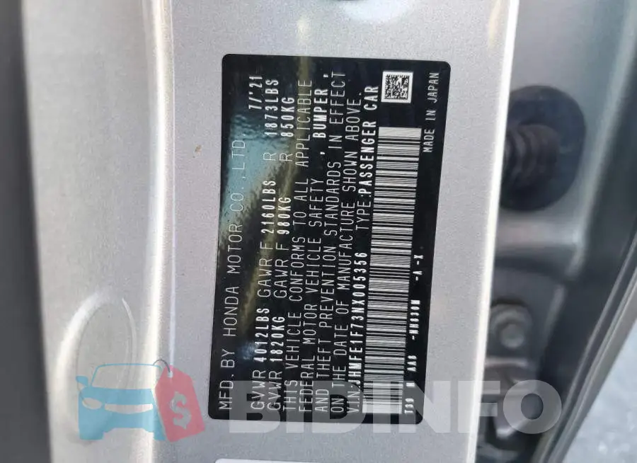 JHMFE1F73NX005356 Photo# 12