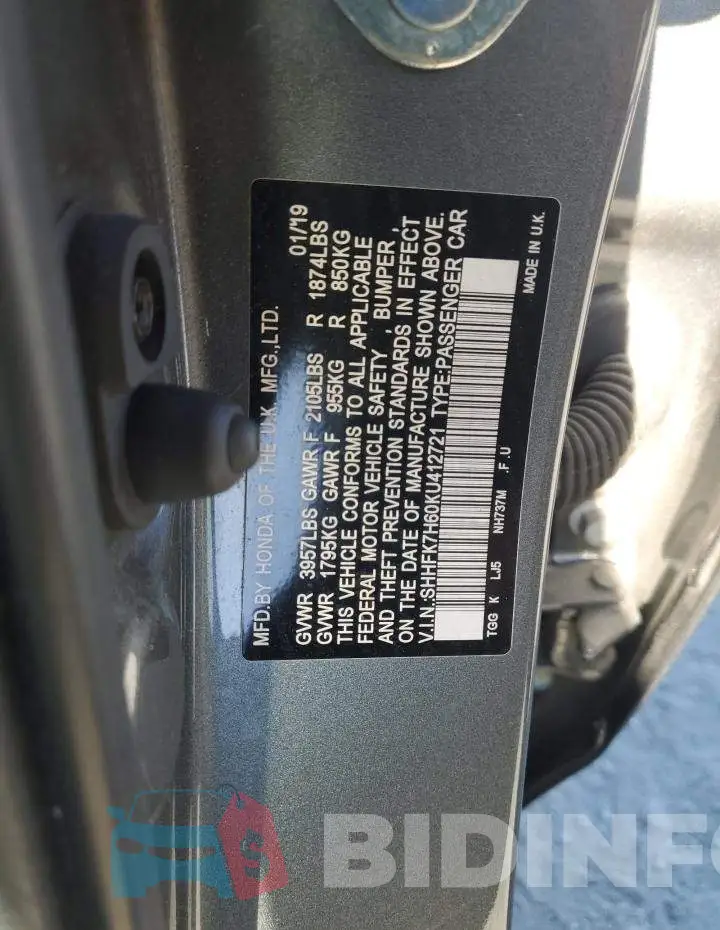 SHHFK7H60KU412721 Photo# 12