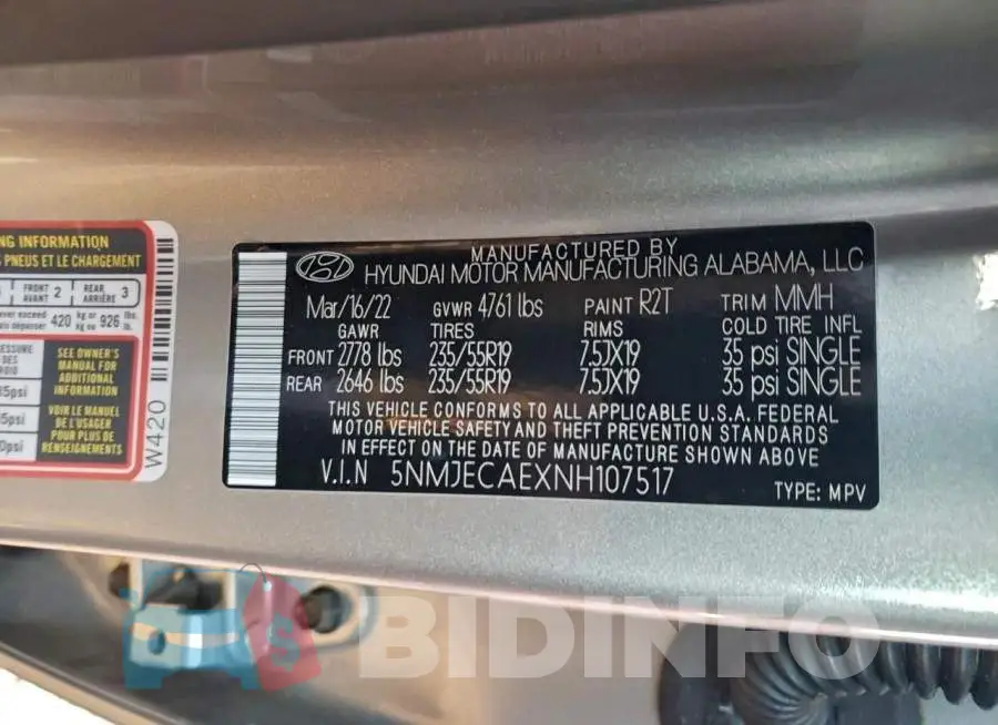 5NMJECAEXNH107517 Photo# 13
