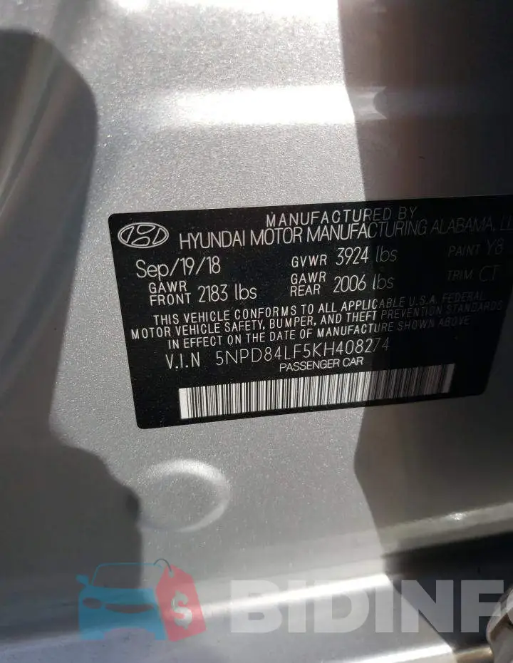 5NPD84LF5KH408274 Photo# 13