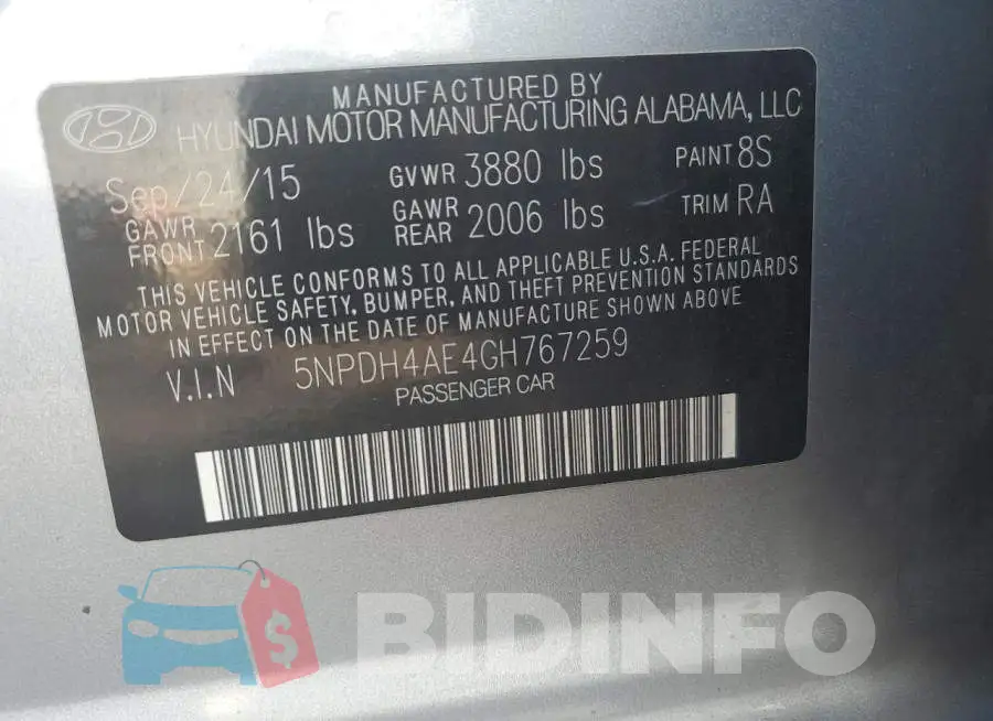 5NPDH4AE4GH767259 Photo# 13