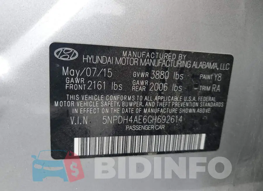 5NPDH4AE6GH692614 Photo# 12