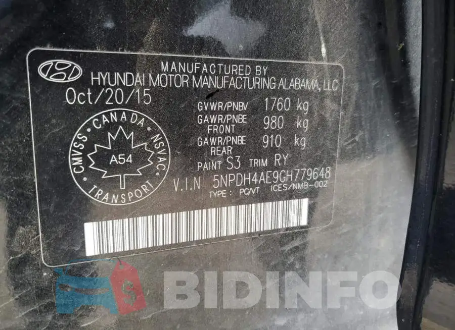 5NPDH4AE9GH779648 Photo# 13