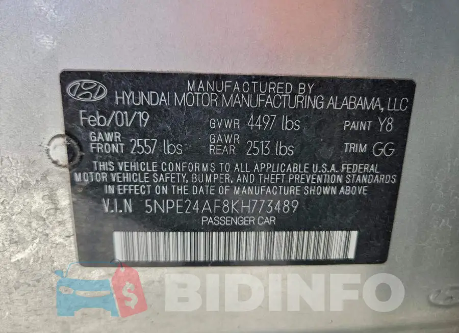 5NPE24AF8KH773489 Photo# 13