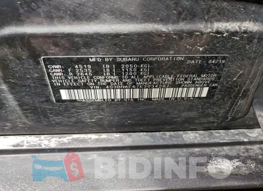 4S3BNAF67K3034207 Photo# 13
