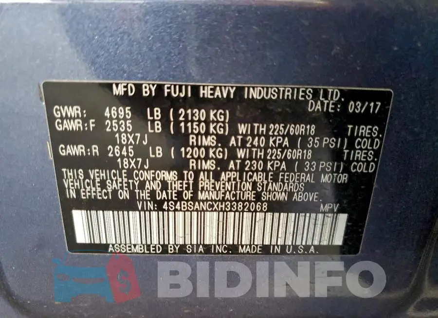 4S4BSANCXH3382068 Photo# 13
