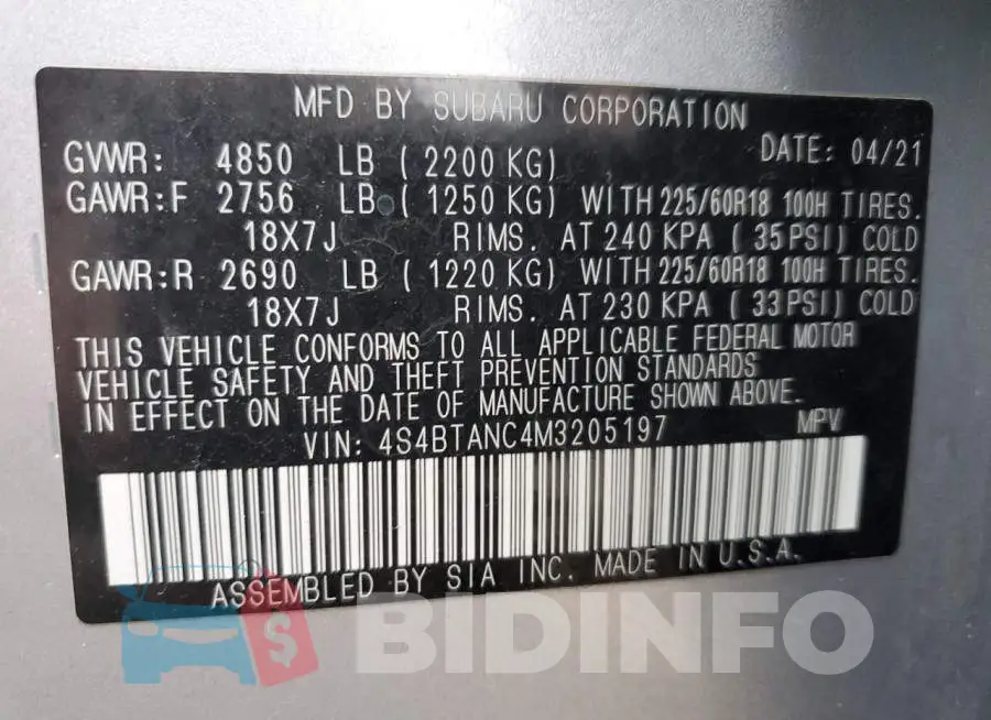 4S4BTANC4M3205197 Photo# 13