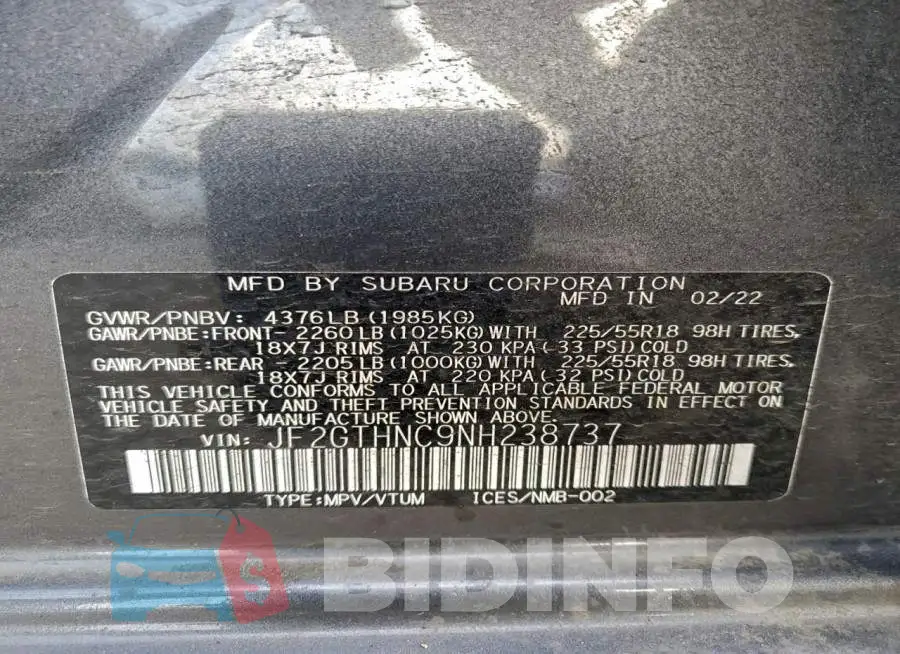 JF2GTHNC9NH238737 Photo# 12