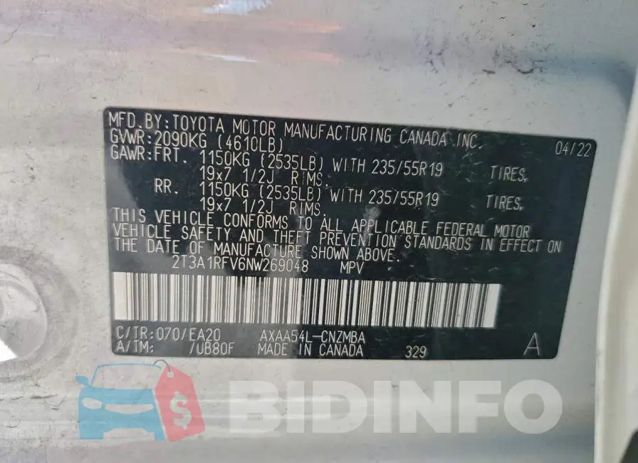 2T3A1RFV6NW269048 Photo# 14