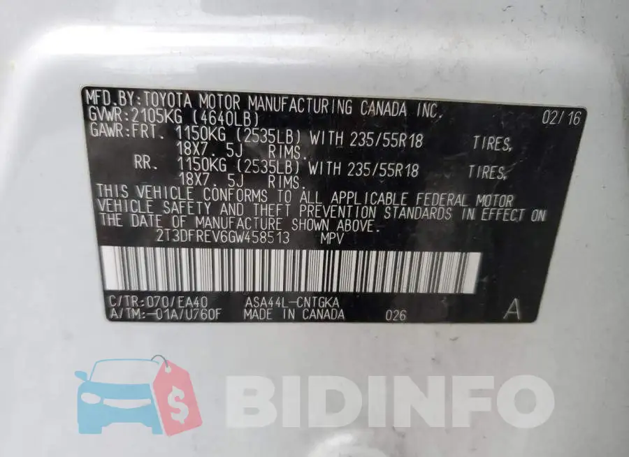 2T3DFREV6GW458513 Photo# 12