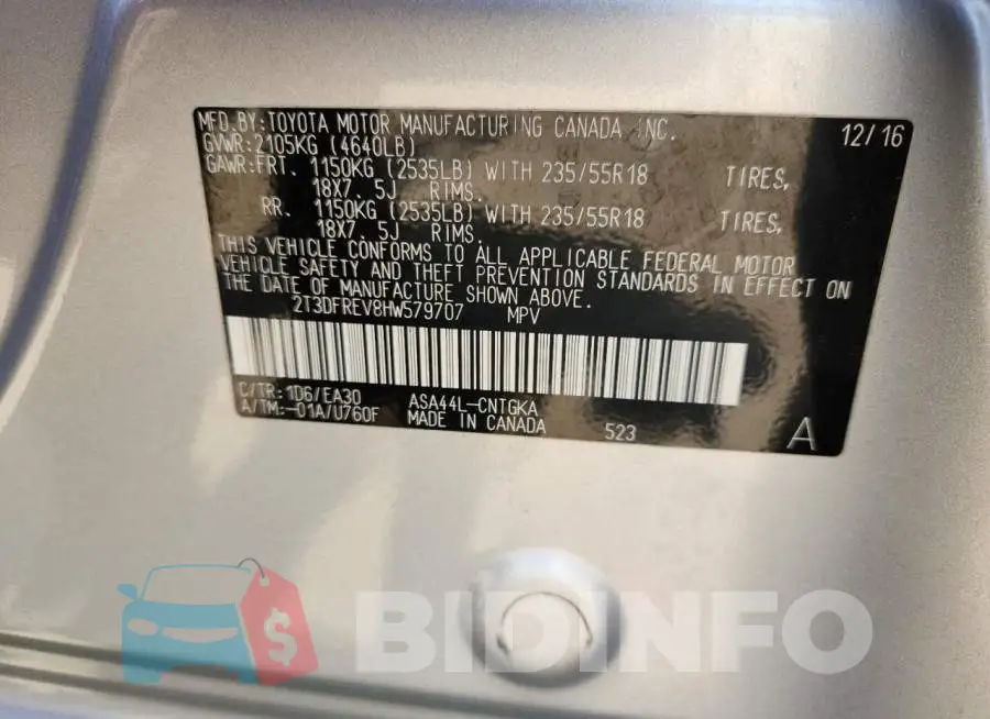 2T3DFREV8HW579707 Photo# 13