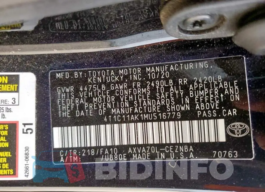 4T1C11AK1MU516779 Photo# 13