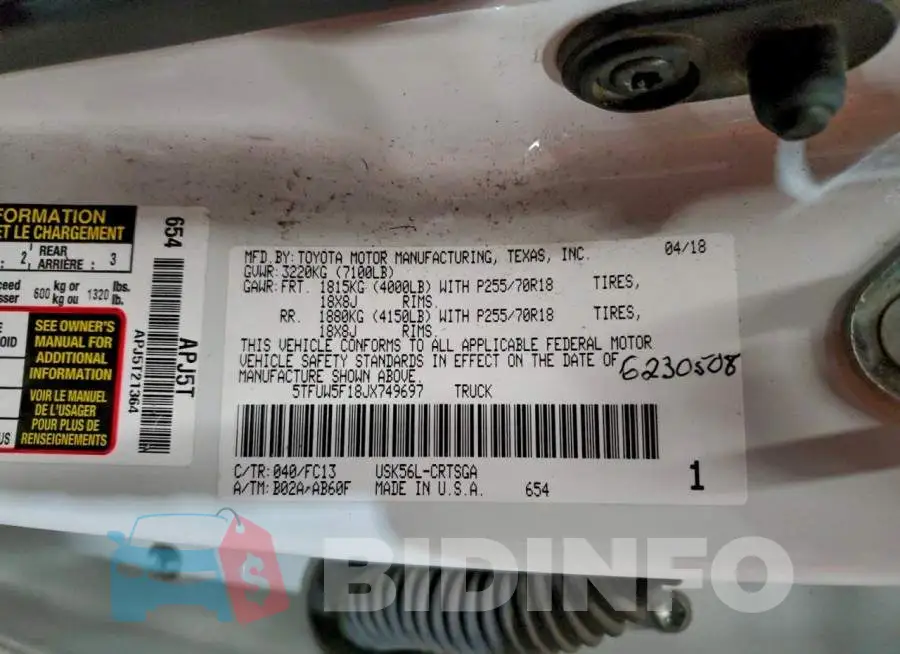 5TFUW5F18JX749697 Photo# 12