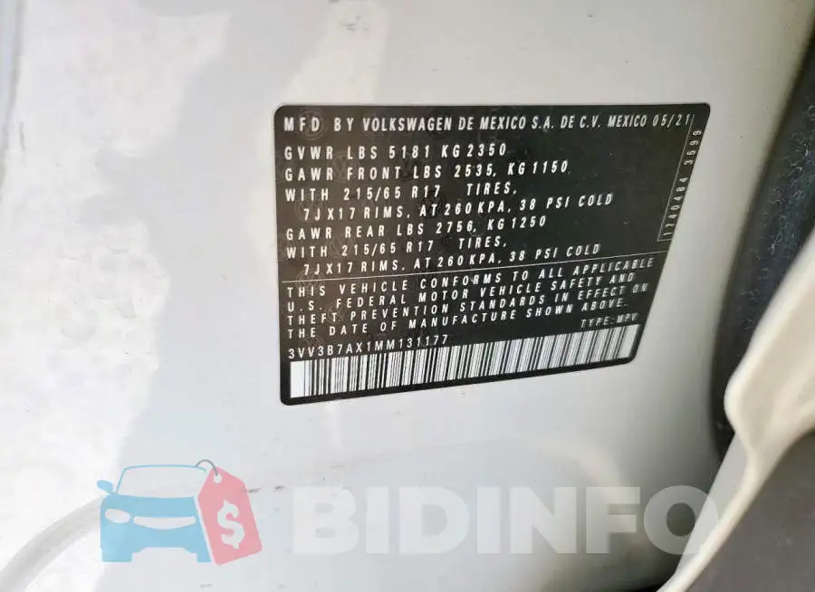 3VV3B7AX1MM131177 Photo# 13