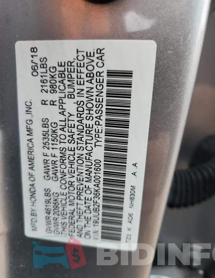 19UUB2F36KA001600 Photo# 13